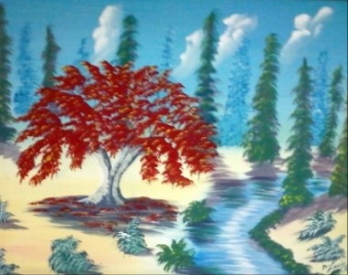Pintura titulada Arbol y Río
