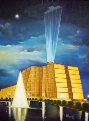 Pintura titulada Faro a Colón Iluminado