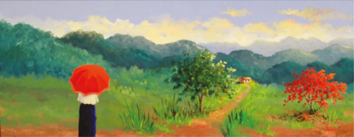 Pintura titulada Mujer Con Sombrilla