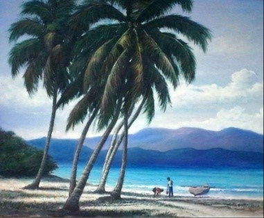 Pintura titulada Caminando En la Playa